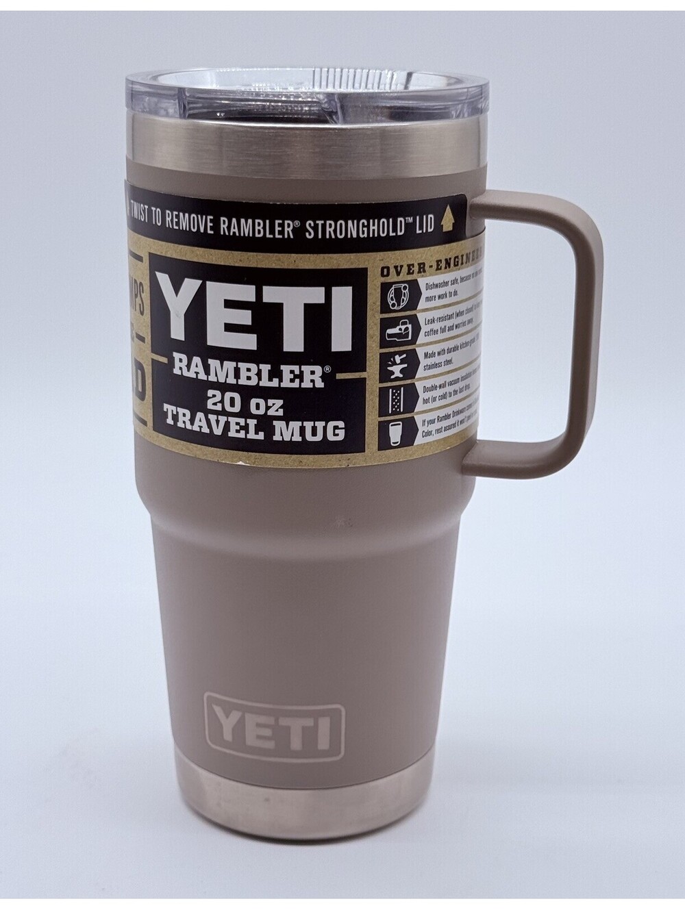 Yeti Rambler 20 oz Travel Mug Stronghold Lid, Cape Taupe New